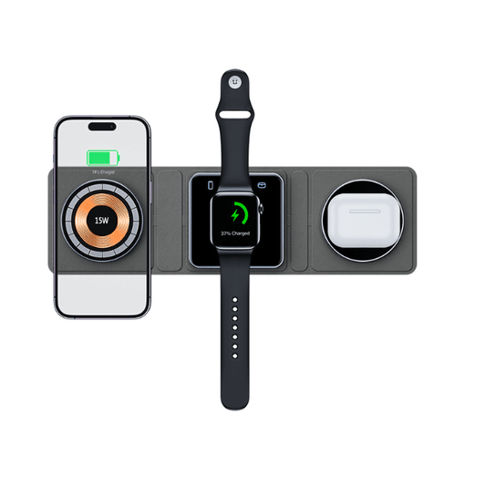 Black 3 IN 1 Magnetic Folding Wireless Charger Station For IPhone Transparent Fast Charging For IWatch And Airpods