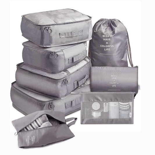 Gray / 8 piece set 8-piece Set Luggage Divider Bag Travel Storage Clothes Underwear Shoes Organizer Packing Cube Bag