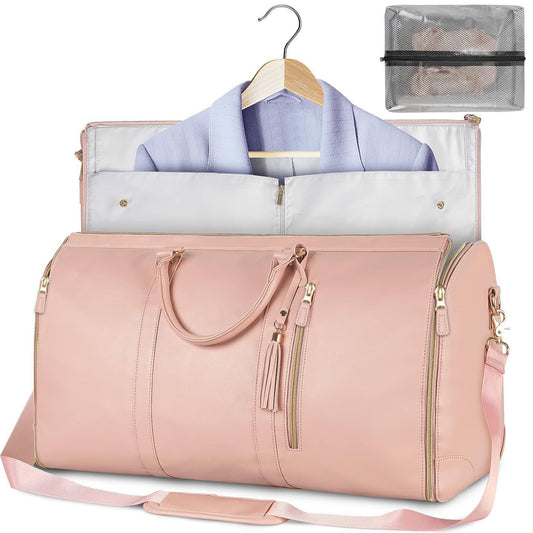 A Pink Large Capacity Travel Duffle Bag Women's Handbag Folding Suit Bag Waterproof Clothes Totes